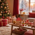 Cozy living room with Christmas decorations and a lit tree