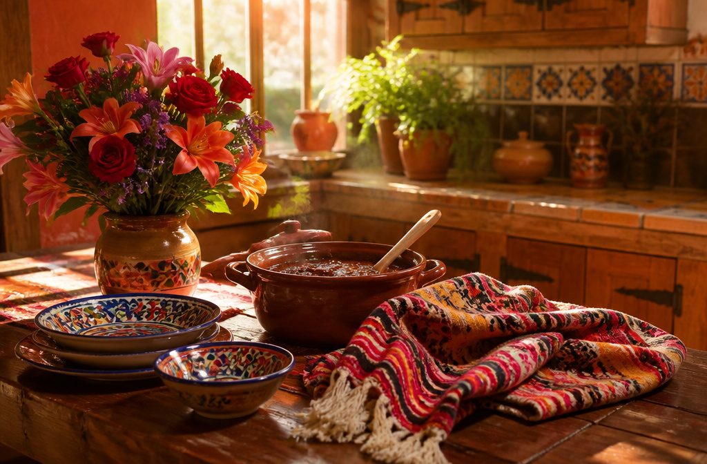 Cozy kitchen with sunlight streaming through the window in the afternoon